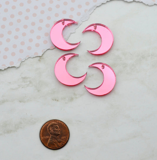 Pink Mirror Moon Charms - 4 Pieces In Laser Cut Acrylic