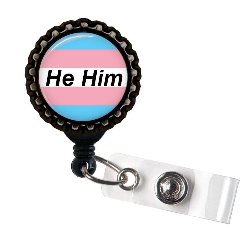 He Him Preferred Pronouns Black Retractable Badge Reel ID Holder