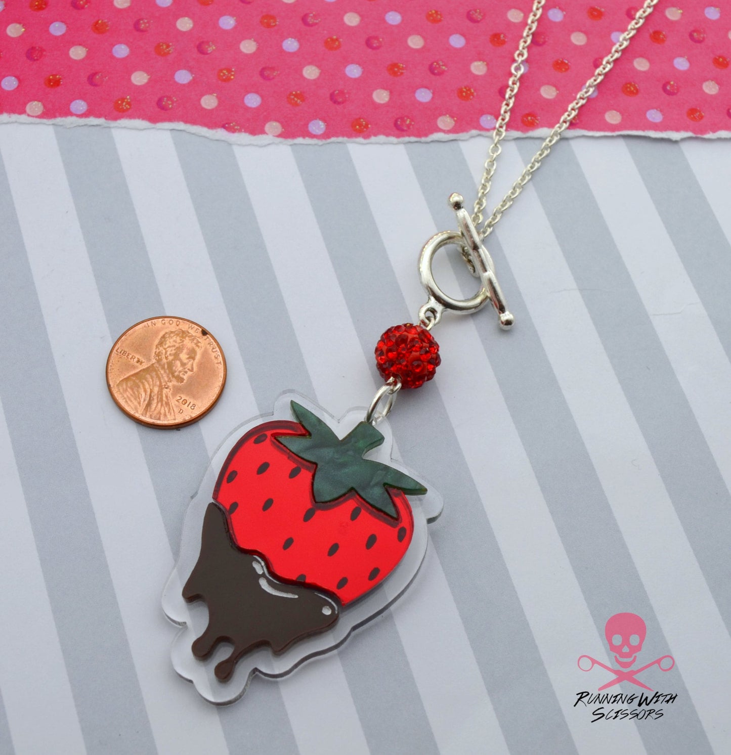 SALE CHOCOLATE COVERED STRAWBERRY Laser Cut Acrylic Statement Necklace