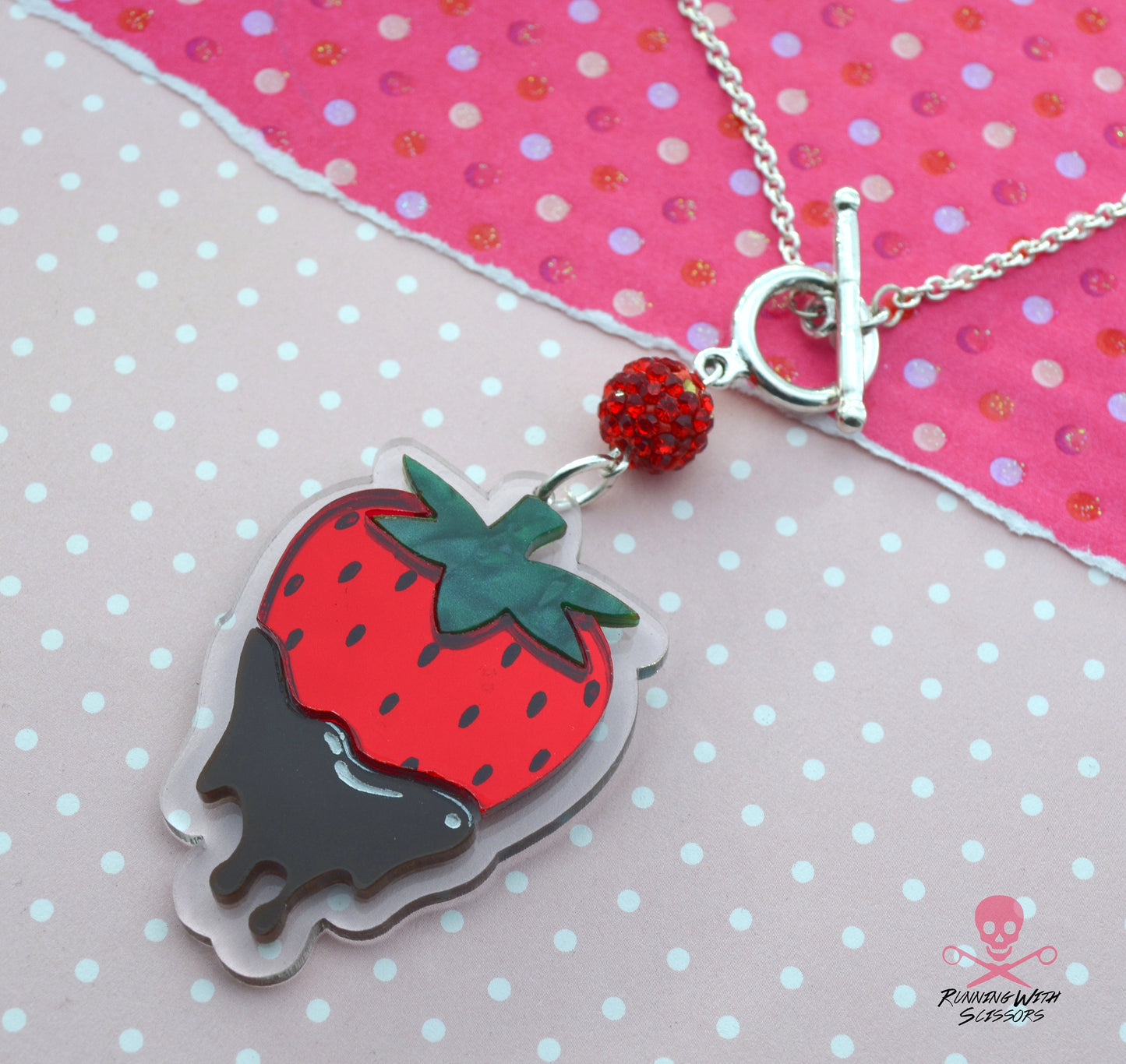 SALE CHOCOLATE COVERED STRAWBERRY Laser Cut Acrylic Statement Necklace