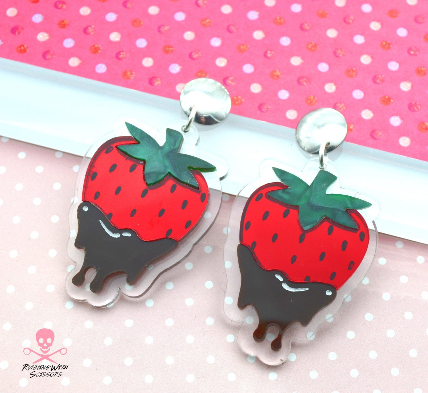SALE CHOCOLATE COVERED STRAWBERRY Laser Cut Acrylic Dangle Earrings