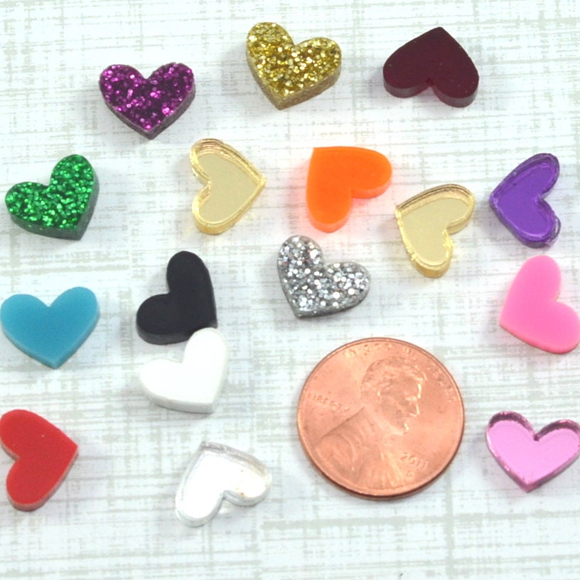 MINI HEART CABS  25 Piece Lot Flat Back Pieces in Laser Cut Acrylic