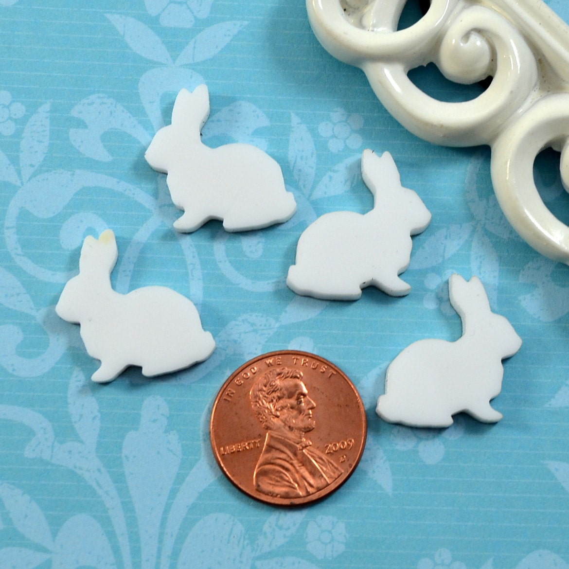 WHITE BUNNIES Laser Cut Acrylic Cabochons Set of 4