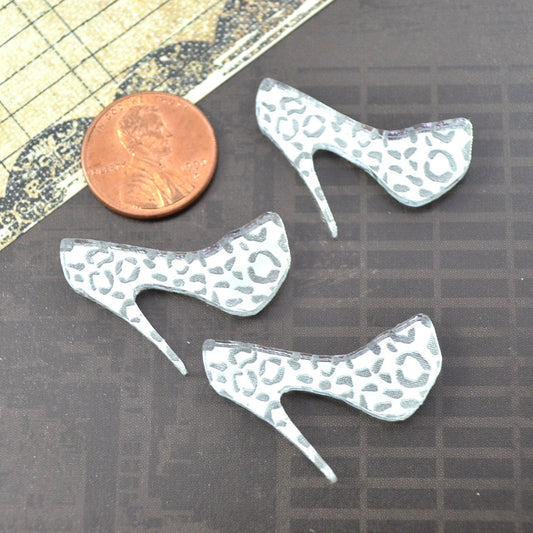 MINI LEOPARD HEEL Cabs Laser Cut Acrylic In Silver Mirror 3 Pieces