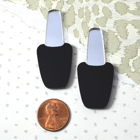 NAIL POLISH CABS Set of 2 Silver Mirror and Black Laser Cut Acrylic Cabochons