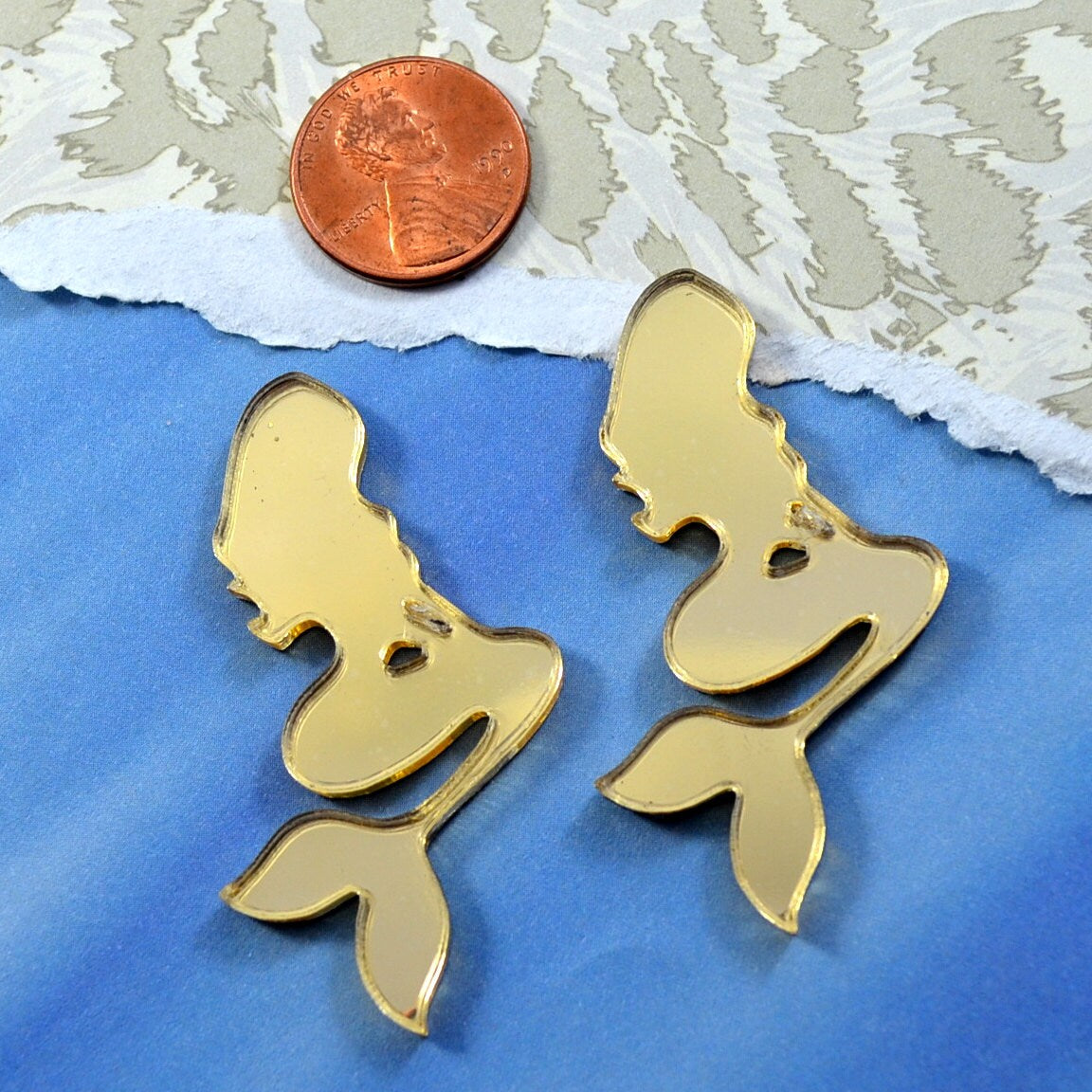 GOLD MERMAID CABS Set of 2 Gold Mirror Laser Cut Acrylic Cabochons
