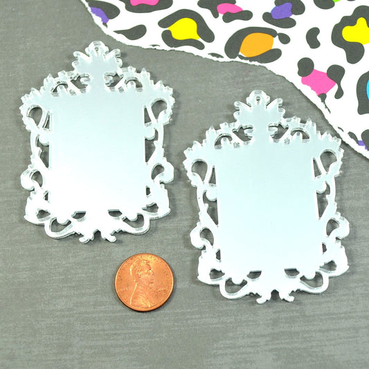 SILVER FILIGREE CAMEOS Ornate Rectangle Settings Mirror Laser Cut Acrylic