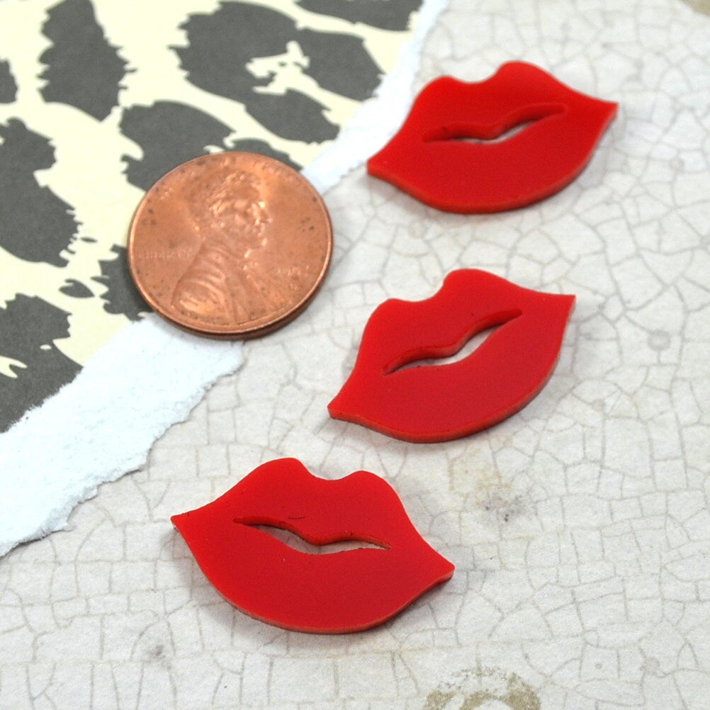 BRIGHT RED  LIPS 3 Pieces In Laser Cut Acrylic