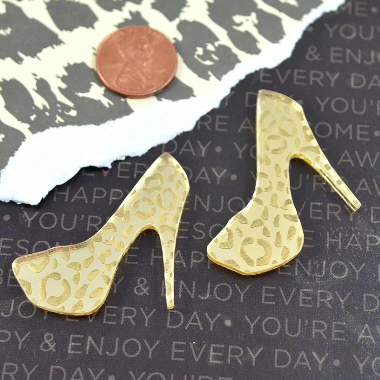 GOLD LEOPARD HEELS 2 Animal Print Cabs in Laser Cut Acrylic