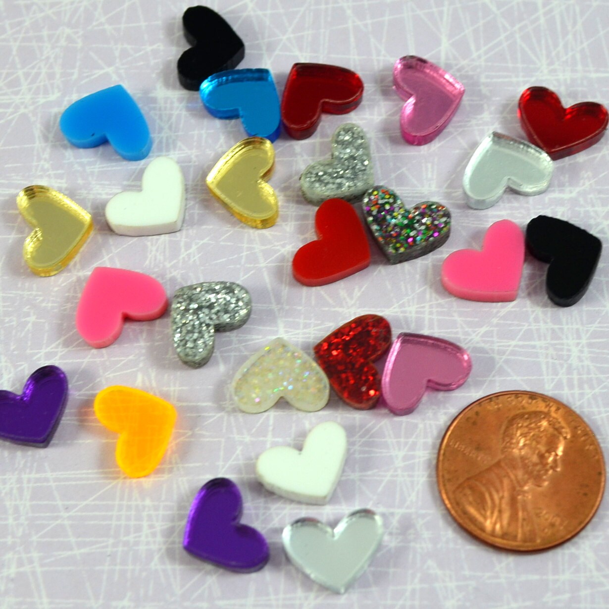 MINI HEART CABS  25 Piece Lot Flat Back Pieces in Laser Cut Acrylic