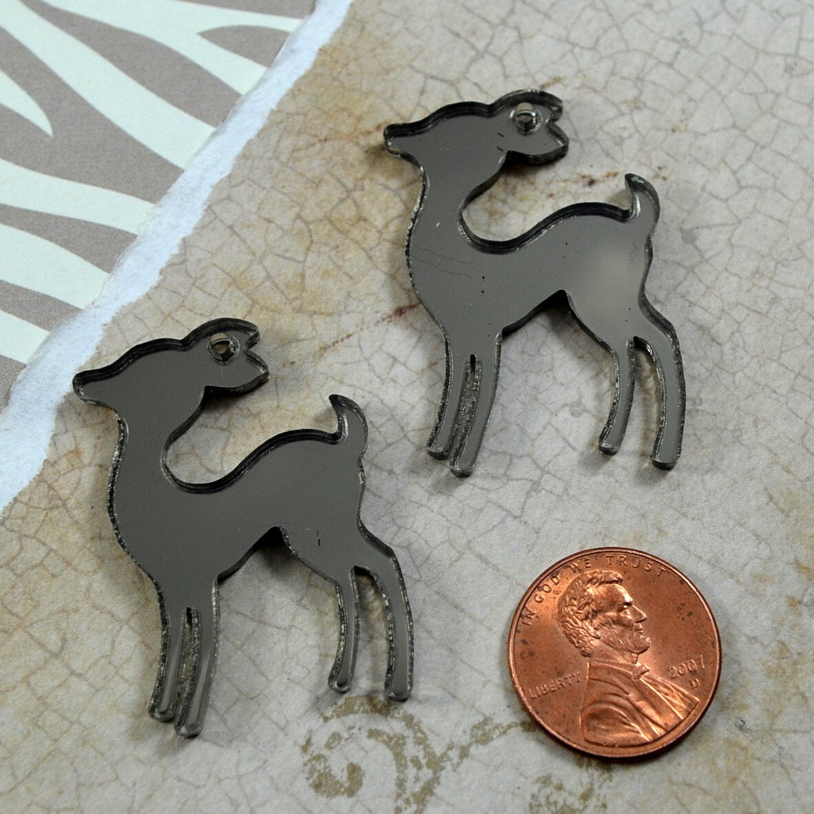 BRONZE MIRROR DEER Charms - Set of 2 Charms in Laser Cut Acrylic