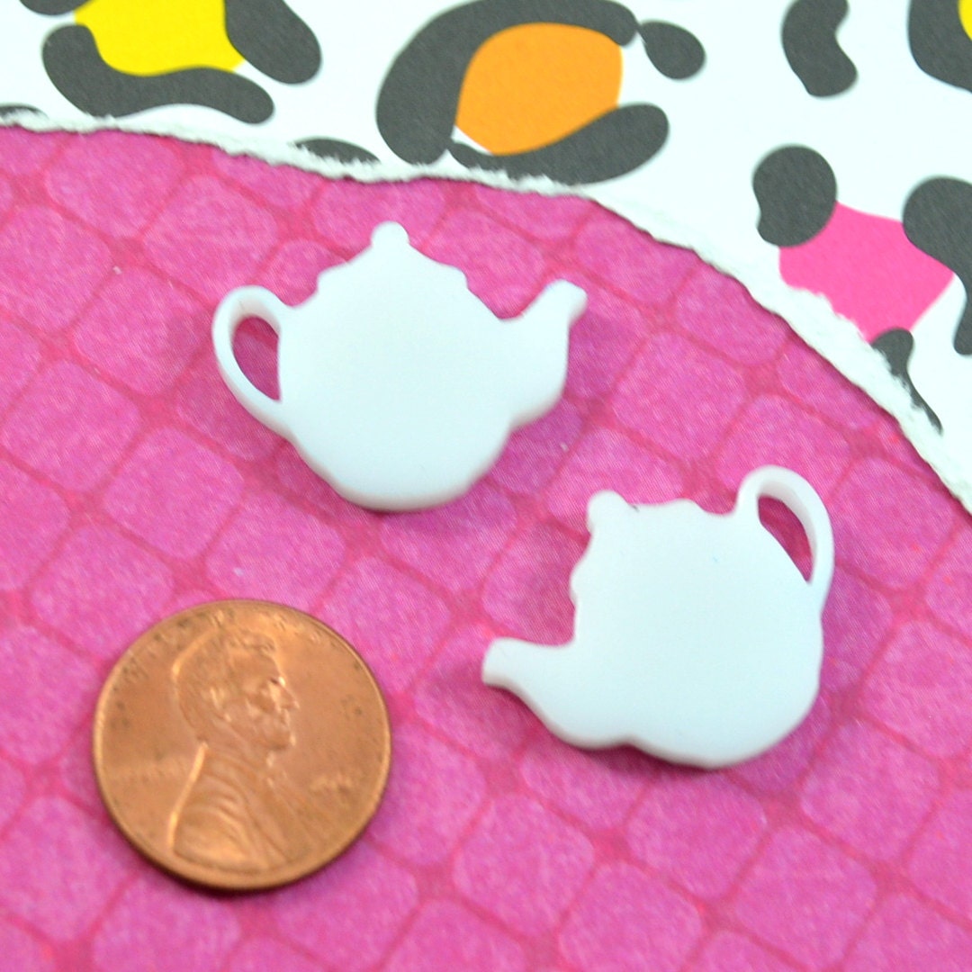 2 WHITE TEAPOTS Laser Cut Acrylic Flat Back Cabochons