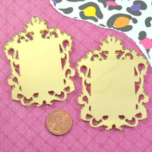 GOLD FILIGREE CAMEOS Ornate Rectangle Settings Mirror Laser Cut Acrylic