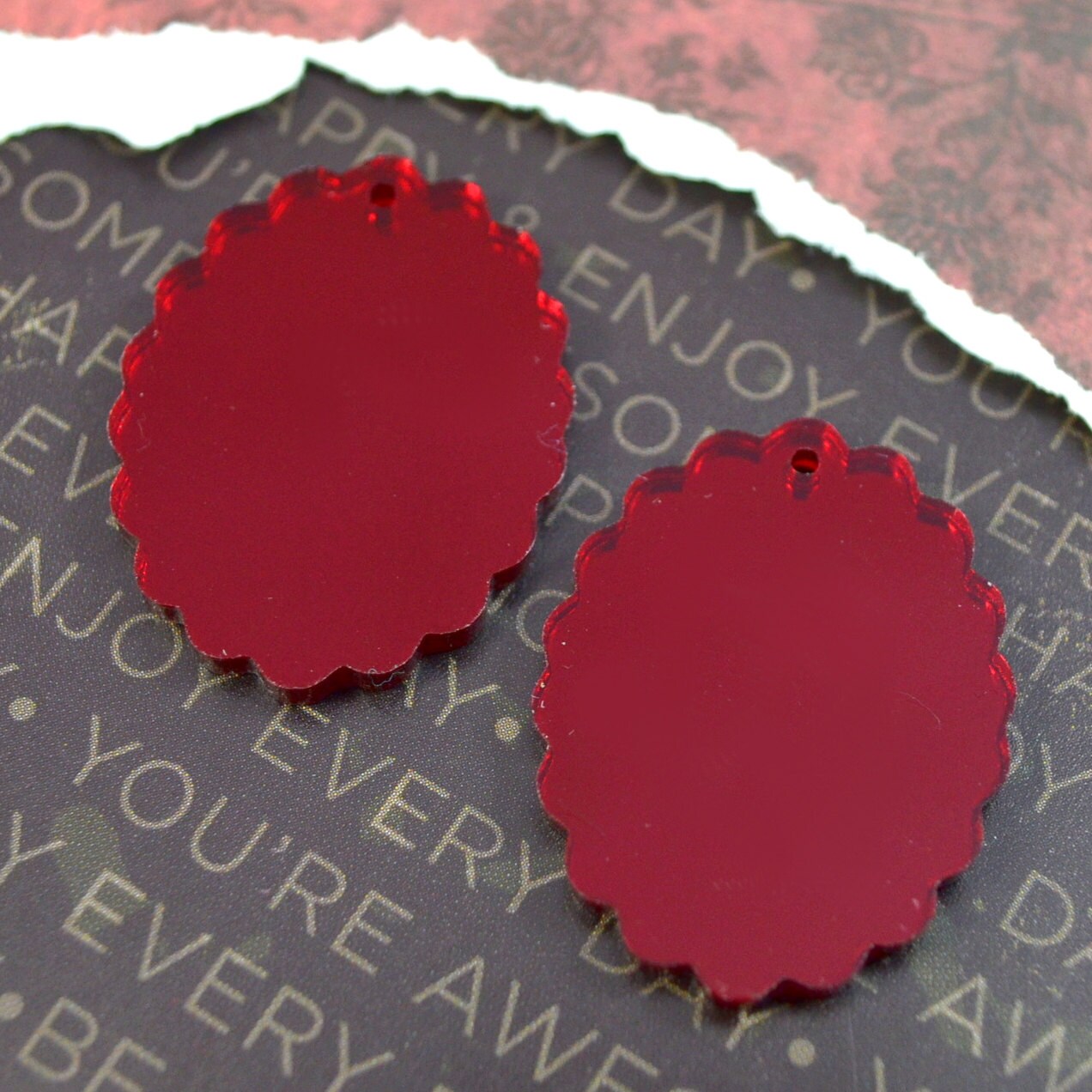 2 RED MIRROR CAMEOS 18x25 mm Frame Settings Laser Cut Acrylic