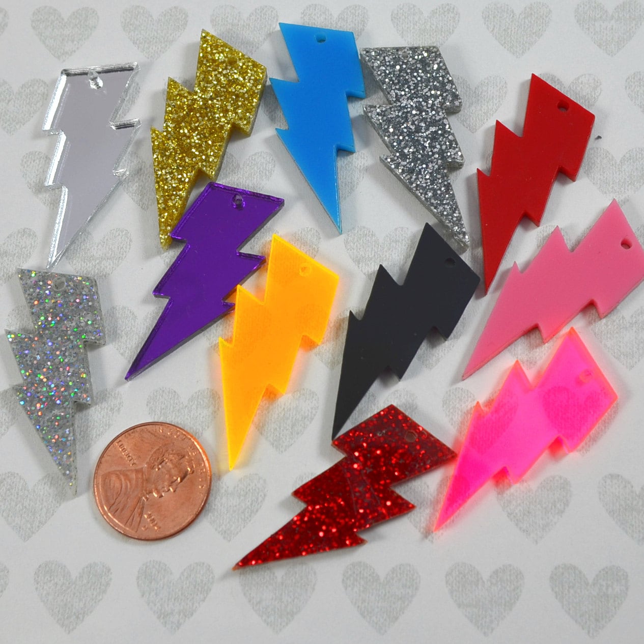 LIGHTNING BOLT LOT Set of 12 Charms or Cabs in Laser Cut Acrylic