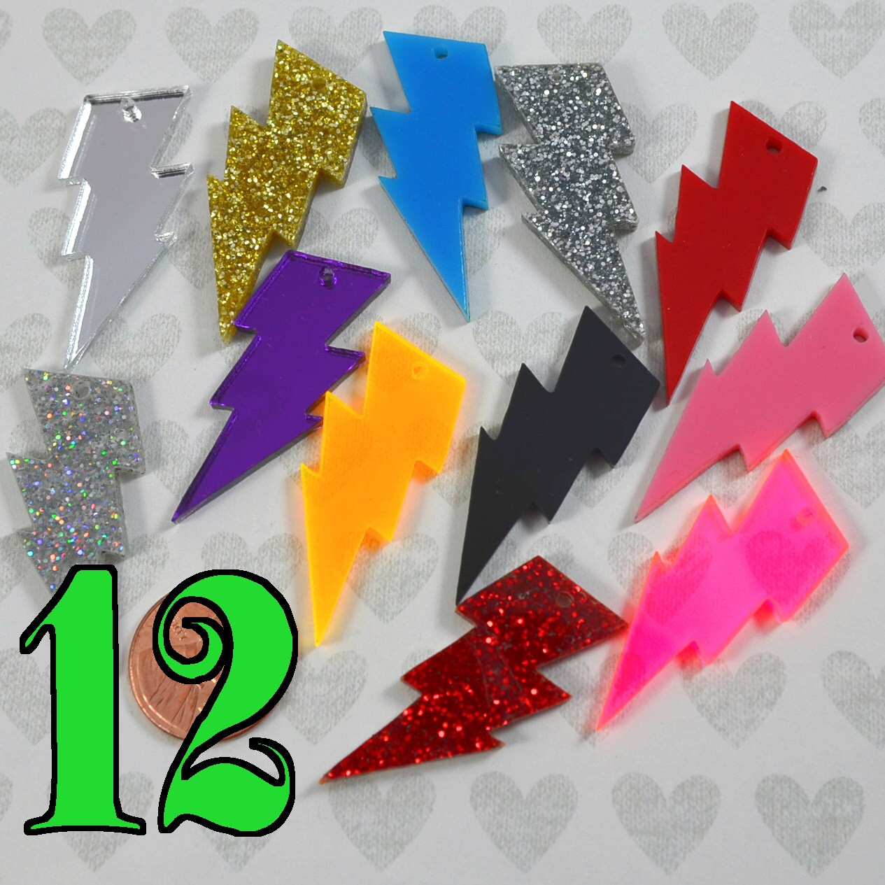 LIGHTNING BOLT LOT Set of 12 Charms or Cabs in Laser Cut Acrylic