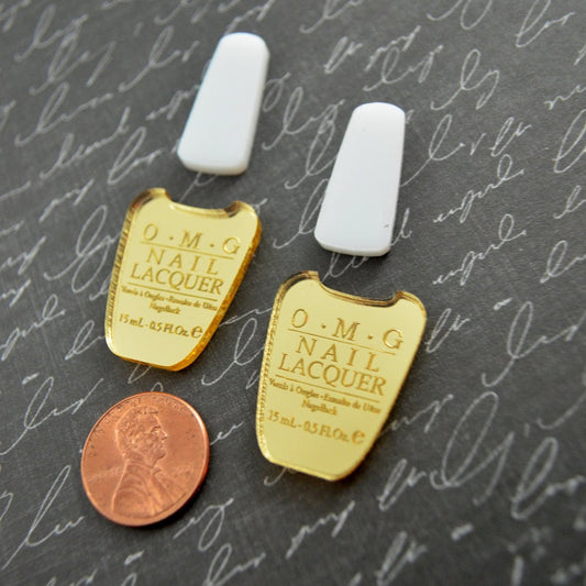 GOLD OMG Nail Polish CABS Set of 2 Gold and White Laser Cut Acrylic Cabochons