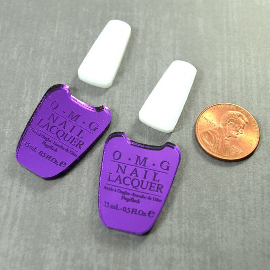 PURPLE OMG Nail Polish CABS Set of 2 Purple Mirror and White Laser Cut Acrylic Cabochons