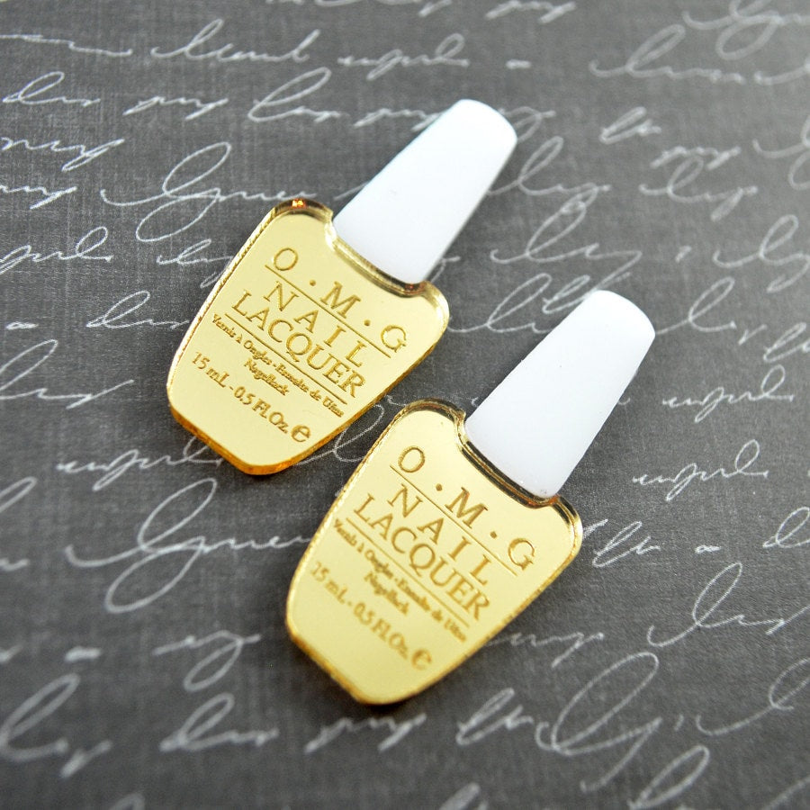 GOLD OMG Nail Polish CABS Set of 2 Gold and White Laser Cut Acrylic Cabochons