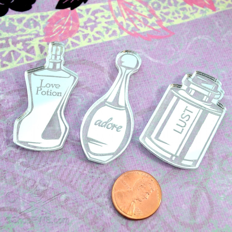 ASSORTED SILVER PERFUMES Flat Back Cabochons Silver Mirror