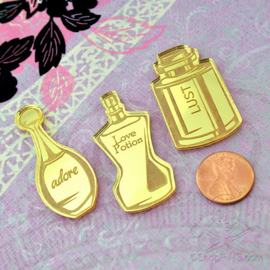 ASSORTED GOLD PERFUMES - Flat Back Cabochons - Gold Mirror - Cell Phone Cases