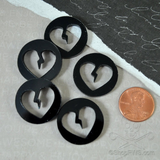 BROKEN HEART CONNECTORS 5 Pieces In Black Laser Cut Acrylic