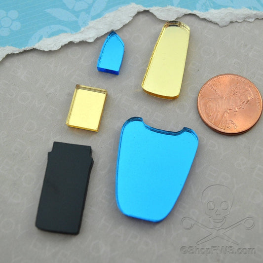 ICY VIXEN MIXED Cab Lot Blue and Gold Mirror Laser Cut Acrylic Cabochon Set