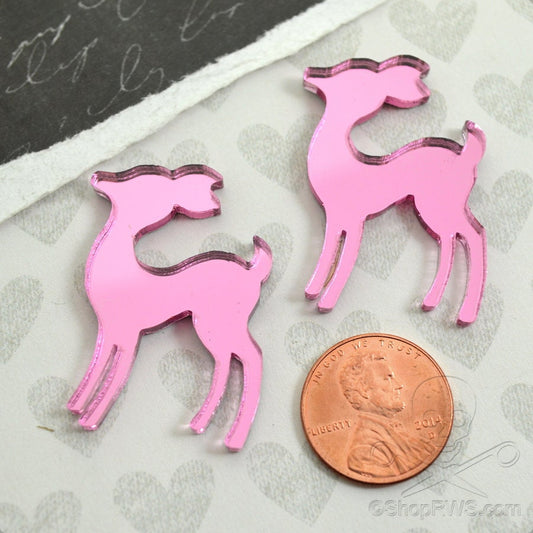 PINK MIRROR DEER Set of 2 Cabochons in Laser Cut Acrylic