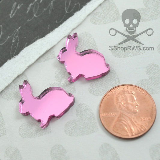PINK MIRROR BUNNIES Laser Cut Acrylic Cabochons Set of 2
