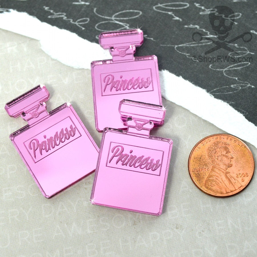 PRINCESS PINK PERFUMES Flat Back Cabochons in Pink Mirror Laser Cut Acrylic