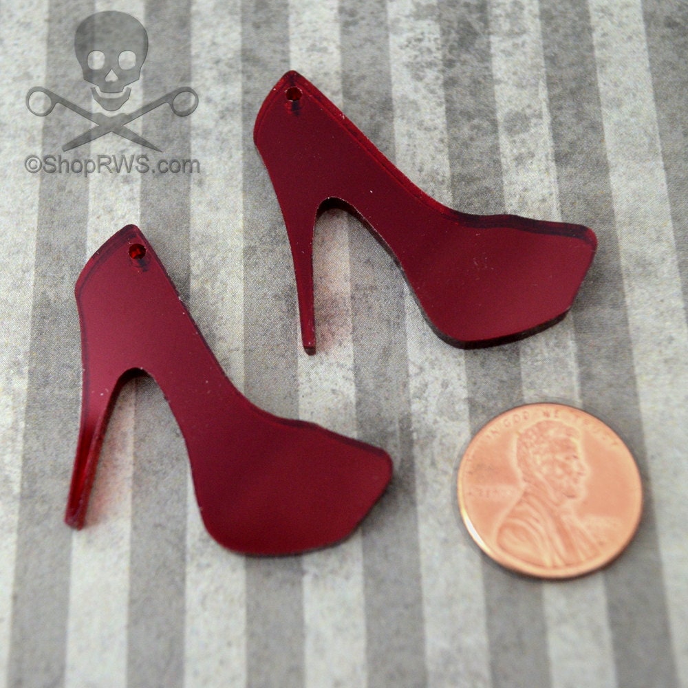 DEEP RED HEELS - 2 Charms - In Red Mirror Laser Cut Acrylic