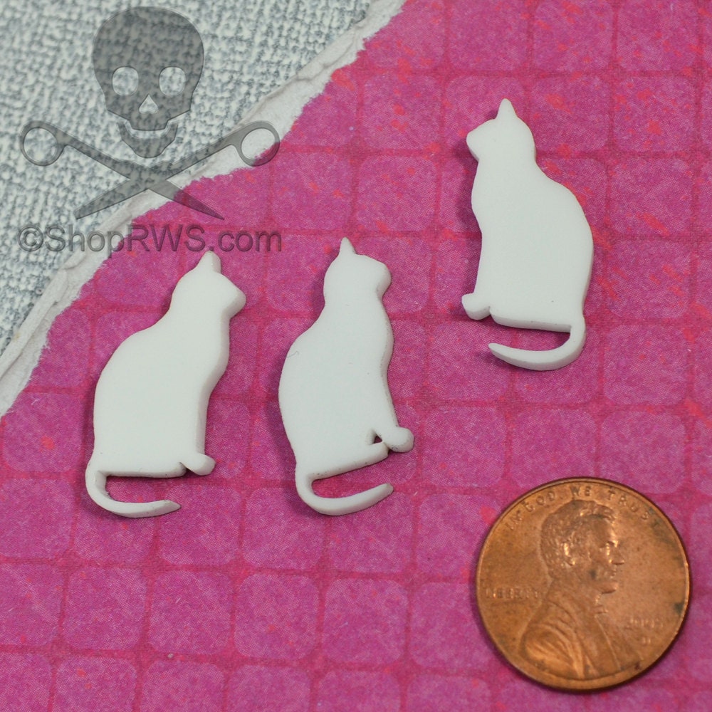WHITE CAT CABS Laser Cut Acrylic Cabochons Set of 3