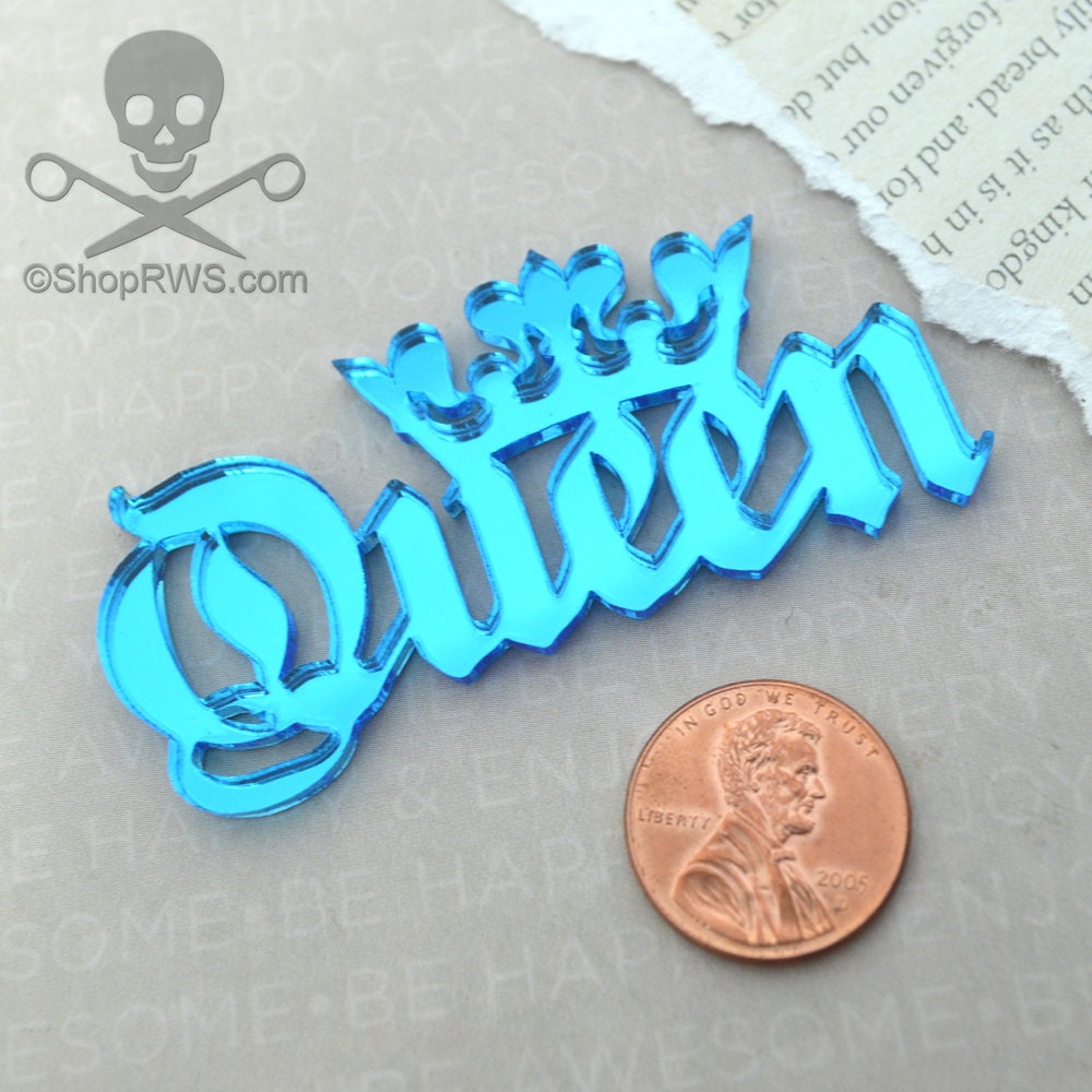 BLUE QUEEN CABOCHON Flat Back Pieces in Blue Mirror Laser Cut Acrylic
