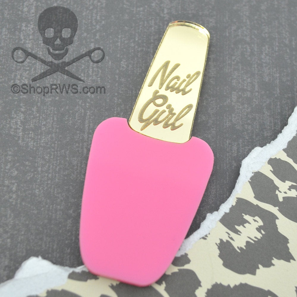 XL Pink and Gold Mirror Nail Girl Polish Cabochon Laser Cut Acrylic Flat Back