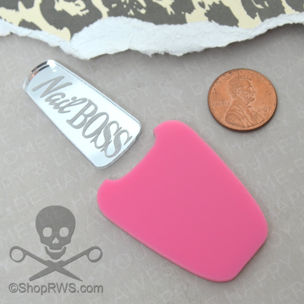 XL Bubblegum Pink and Silver Mirror Polish Nail Boss Cabochon in Laser Cut Acrylic