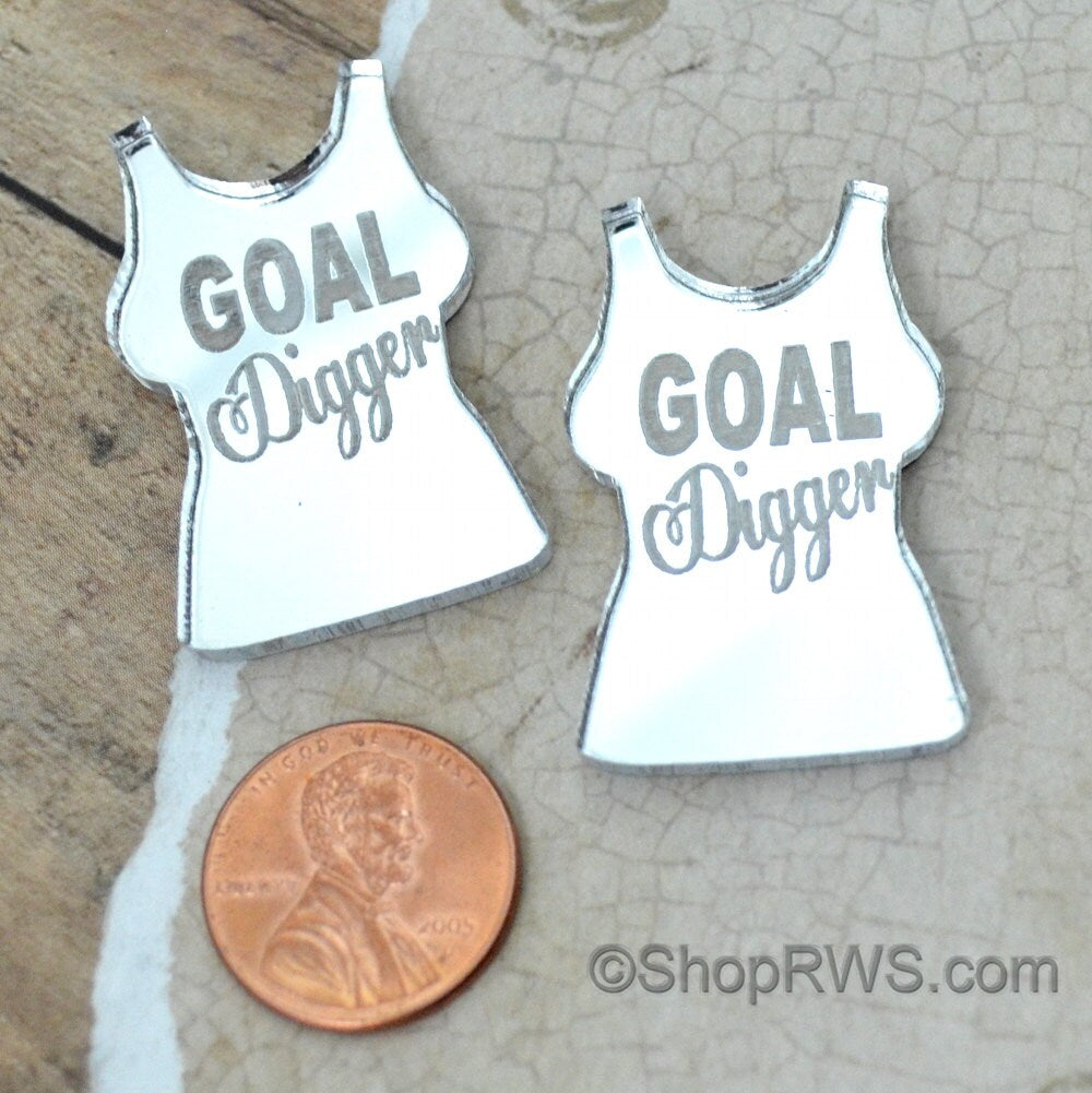 GOAL DIGGER Silver Mirror Cabs Cabochons flat back Laser Cut Acrylic