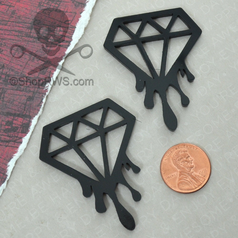BLEEDING DIAMOND CABS Set of 2 Black Laser Cut Acrylic Flat Back Cabochons
