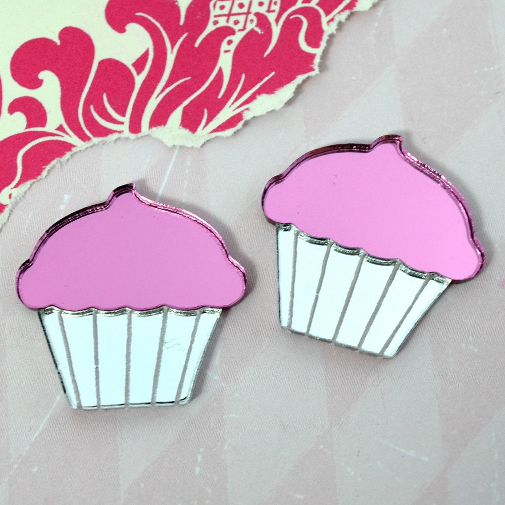 PINK and SILVER Mirror CUPCAKES- Etched Laser Cut Acrylic