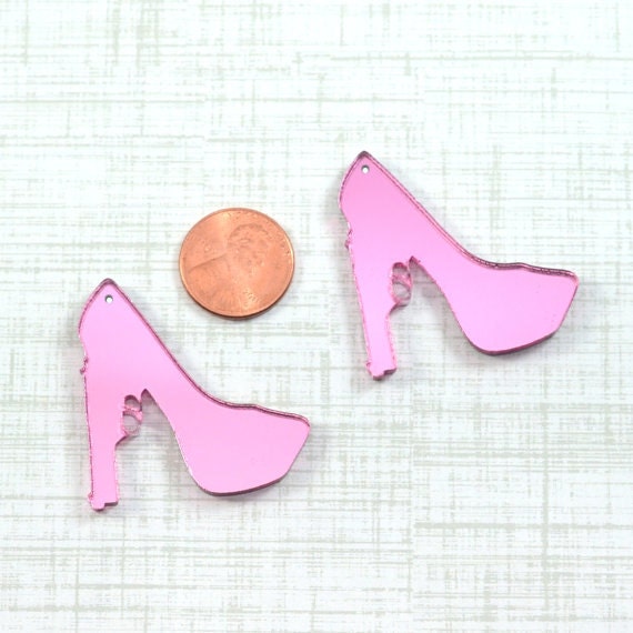 PINK TRIGGER HEEL Charms- 2 Pieces - In Pink Mirror Laser Cut Acrylic