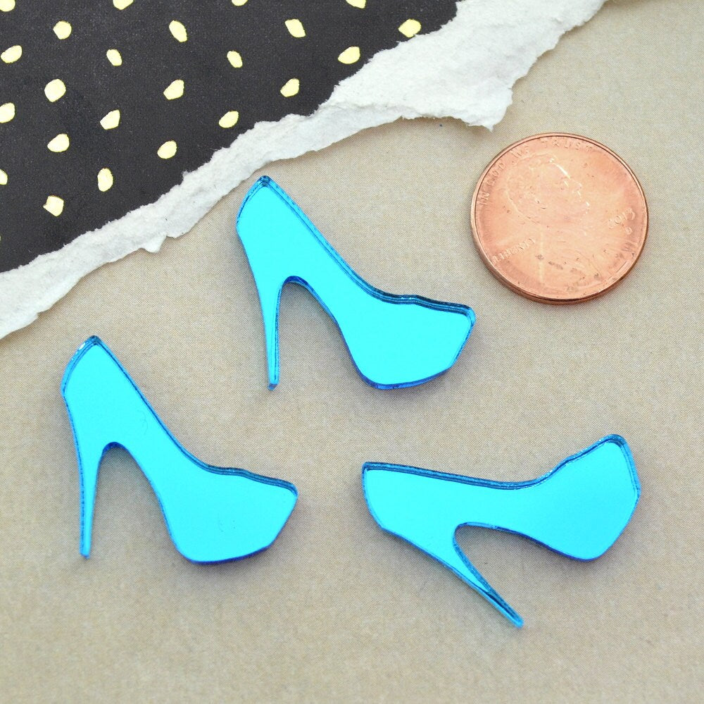 Blue Mirror Mini Heel Cabochons 3 Pieces Laser Cut Acrylic