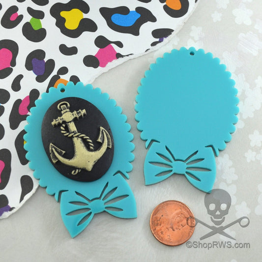 TURQUOISE BOW CAMEOS 30x40 mm Settings Laser Cut Acrylic