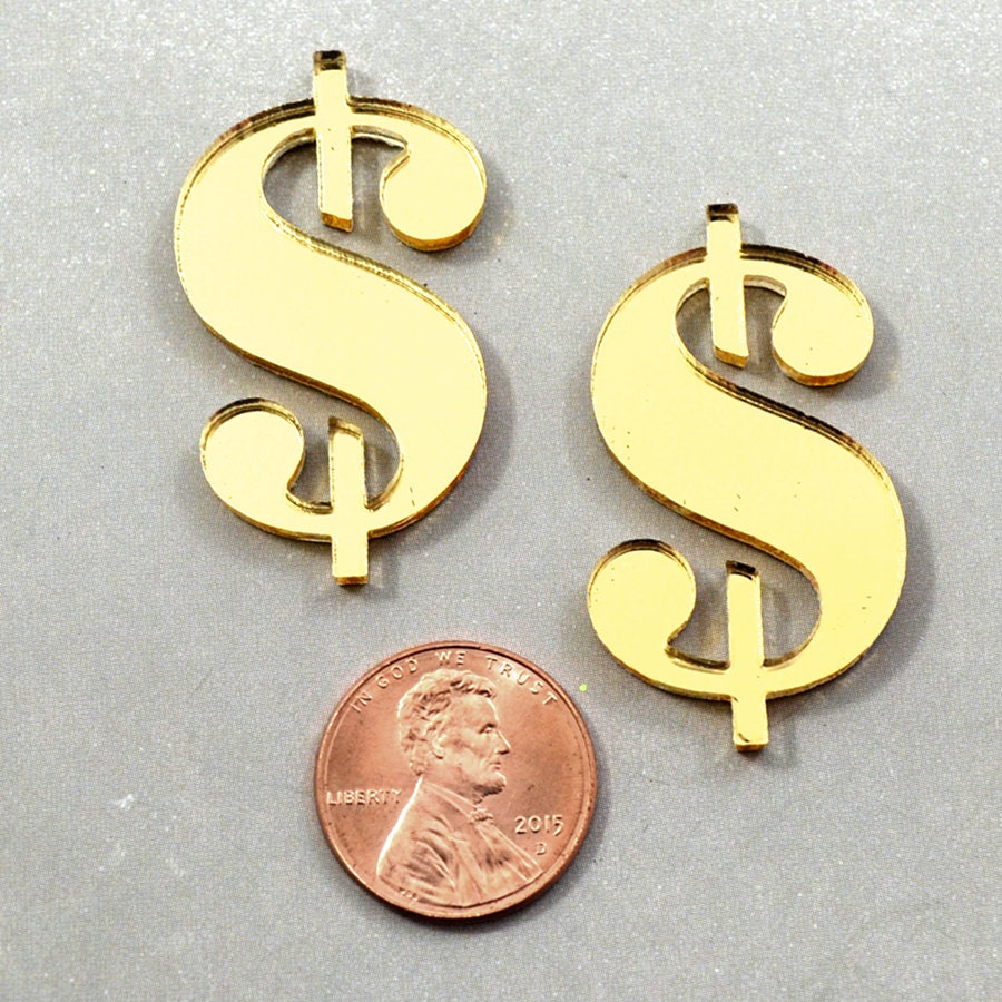 DOLLAR SIGNS 2 Gold Mirror CABS in Laser Cut Acrylic