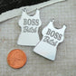 BOSS B-TCH - MATURE - Silver Mirror Charms- One Hole Flat Back - Laser Cut Acrylic