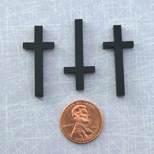 BLACK CROSS CABOCHONS 3 Pieces in Black Laser Cut Acrylic