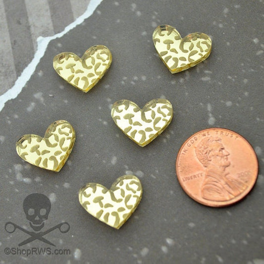 LEOPARD HEART CABS Set of 5 Gold Cabochons in Laser Cut Acrylic