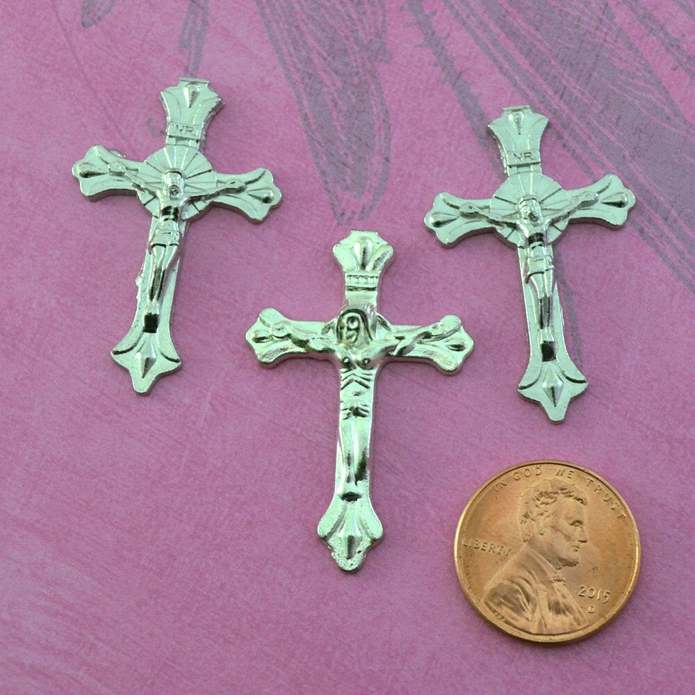 3-ROSARY Cabs- Silver Tone Religious Rosary Accents