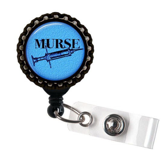 Murse Blue and Black Retractable Badge Reel ID Holder