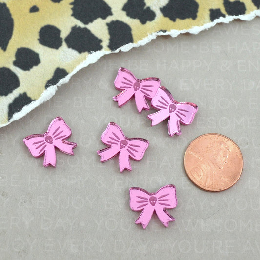 Mini Pink Mirror Bow Cabochons flat back cabs Laser Cut Acrylic