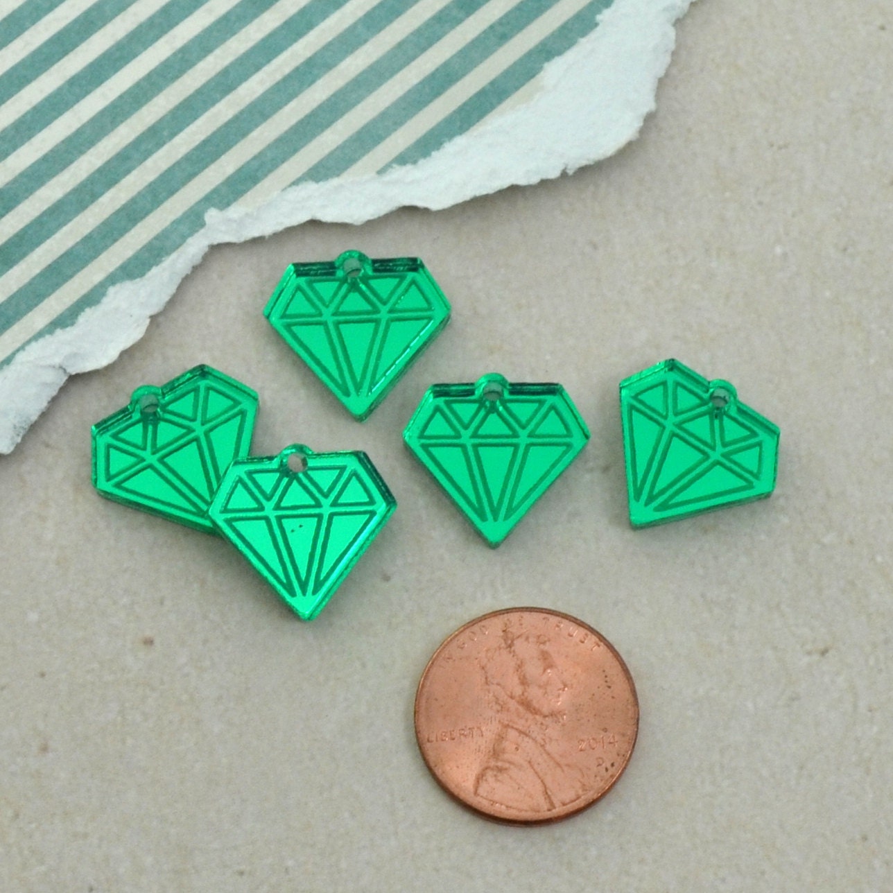 MINI DIAMOND CHAMRS Green Mirror Laser Cut Acrylic