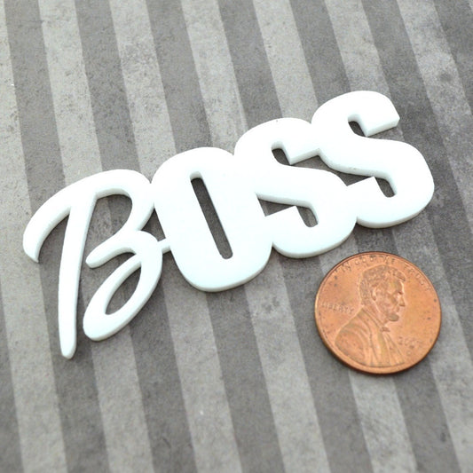 WHITE BOSS CABOCHON Laser Cut Acrylic Flat Back Cab